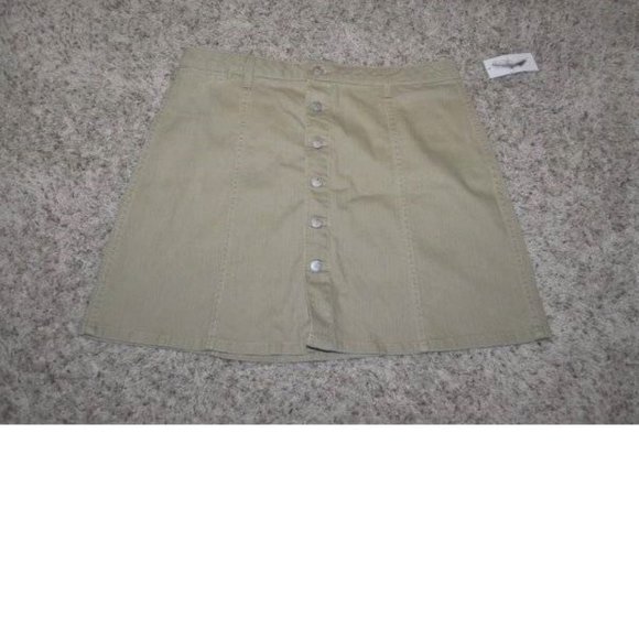 Womens Jessica Simpson Denim Skirt 32 Khaki Jean Stretch A-Line Burron Front - Picture 1 of 4